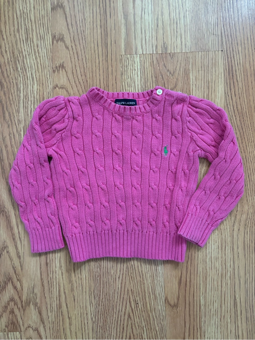 Ralph Lauren Girls Pink Cable-Knit Crew Sweater
